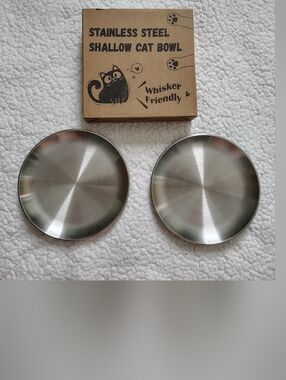 Set of 2 Stainless Steel Whisker Friendly Shallow Cat Bowls